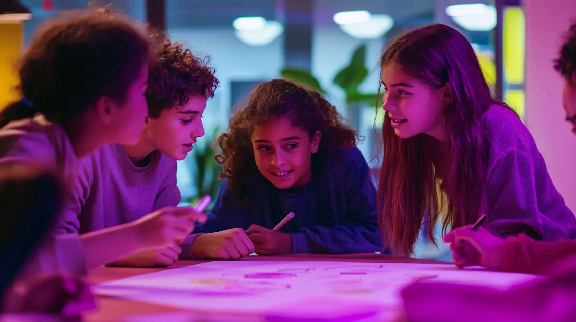 Des adolescents développent ensemble une idée de projet.